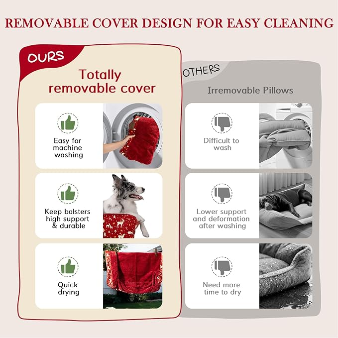 Comfort Expression Orthopedic Dog Bed for Extra Large Dogs 42x30 Inch, Waterproof Supportive Memory Foam XL Pet Bed with Removable Bolsters, Dog Couch with Washable Cover & Non-Slip Bottom, Red