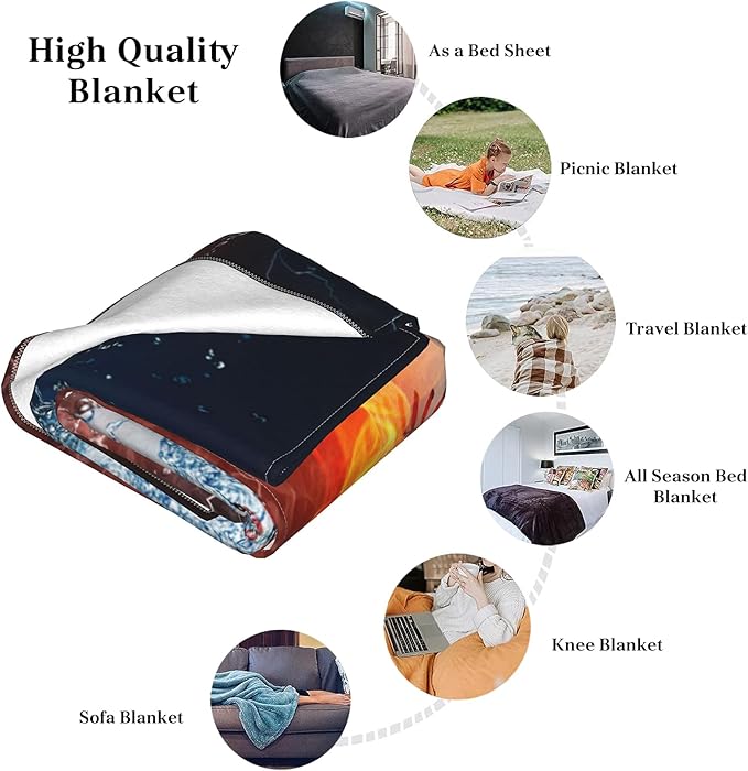 Baseball Blanket Throw Blanket for Boy & Kids, Warm Soft Flannel Blanket, Lightweight Sport All Season Blanket for Couch Bed Sofa Home Decor (40"x 50", White Ball in Fire and Water)