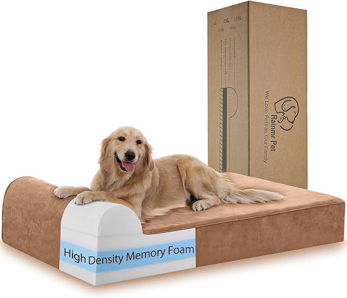 Orthopedic Dog Beds for Large Dogs, 7" Memory Foam Dog Beds with Waterproof Liner, Chew Proof Microsuede Cover, Removable and Washable, Nonskid Bottom, 52"x36"x7" XL Khaki