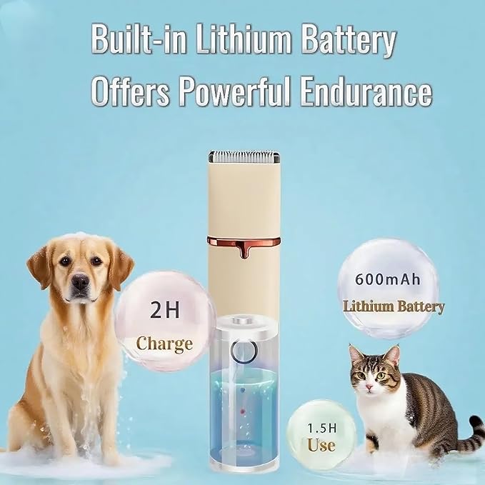 4 in 1 Pet Dog Cat Grooming Kit Dog Cat Nail Ear Paw Clipper Trimmer Pet Hair Grooming Clipper-Low Noise Rechargeable - Cordless Quiet Nail Grinder Trimming Hair Around Eyes and Ears (Beige)