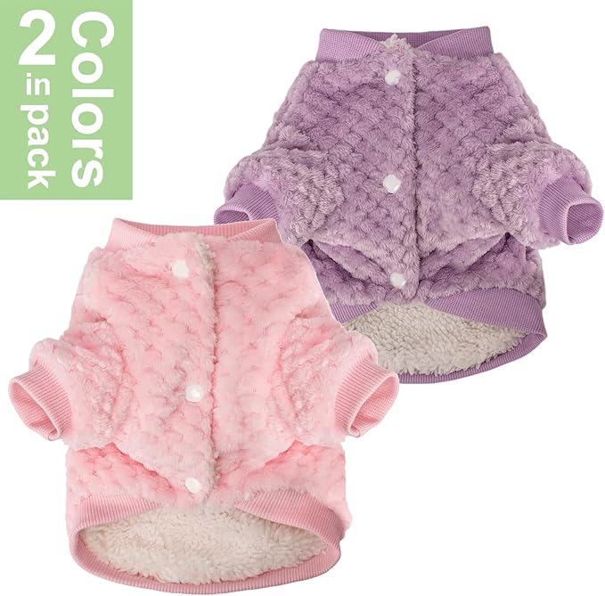 POMIU Dog Sweater, Dog Sweaters for Small Medium Dogs or Cat, Warm Soft Flannel Pet Clothes for Dogs Girl or Boy, Dog Shirt Coat Jacket (Coat Pink+Purple, Small)