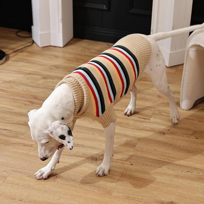 Kuoser Dog Sweater, Dog Sweaters for Medium Dogs, Doggie Sweater Christmas Clothes, Winter Coat Apparel Cable Knitwear, Pet Sweatshirt Outfit for Frech Bulldog, Boston Terrier, Apricot L