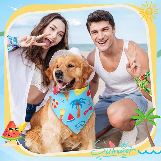 Preboun 50 Pcs Summer Bandanas Dogs Bulk Hawaiian Dog Bandanas Fruit Kerchief Set for Summer Puppy Small Medium Large Pets Costume Accessories (25. 6 x 17. 7 x 17. 7 Inch)