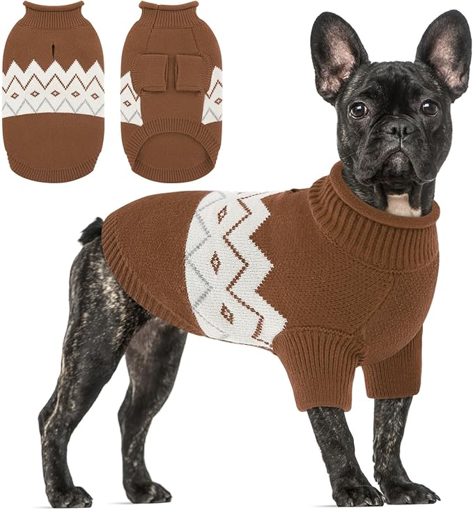 Queenmore Warm Dog Sweater, Soft Pet Knitwear, Knitted Pullover, Winter Pet Clothes for Small Medium Dogs Cats