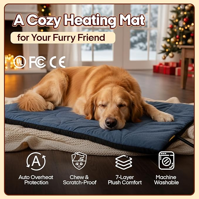 Dog Heating Pad (56"x40") - Waterproof Electric Heated Mat & Pet Bed for Indoor and Outdoor Use, Chew Resistant Cord, Machine Washable Cover with Wheat Pattern Quilting, for Cats and Pets
