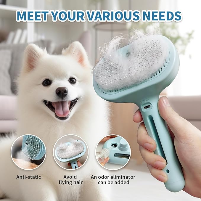 Cat Steam Brush for Shedding, 3 In 1 Self Cleaning Steamy Pet Brush Anti Static Flying Hair Spray Cat Comb for Long and Short Hair Pets Grooming Remove Loose Haired Reduce Shedding (Blue)