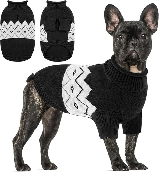 Queenmore Warm Dog Sweater, Soft Pet Knitwear, Knitted Pullover, Winter Pet Clothes for Small Medium Dogs Cats Black