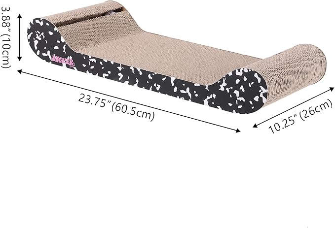 CSR1003B-SET2 Rini 23.75" Modern Cardboard Lounge Bed Cat Scratcher with Built-in Bell Toys and Catnip, Black/White (Set of 2)