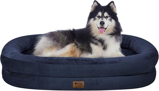 Orthopedic Waterproof Large Dog Bed: Memory Foam Washable Dog Bed with Bolsters - XXL Orthopedic Removable Cover for Medium Large Sized Pet - Non-Slip Bottom - Navy