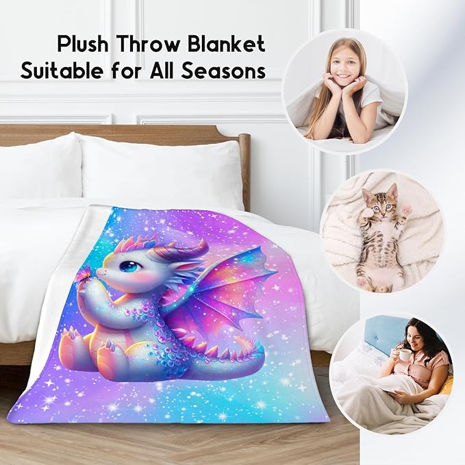 Kids Blanket for Girls Dragon Blankets Gifts - Comfy Cozy Fleece Throws for Couch, Bed & Travel 40"x50"