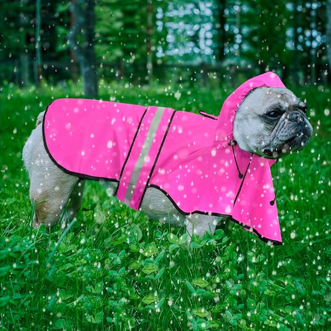 Reflective Puppy Raincoat - Waterproof Adjustable Pet Hooded Slicker Poncho Raincoats Jacket, Lightweight Dog Rain Coat(Pink, Small)