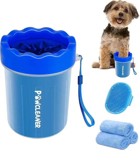 Dog Paw Cleaner, Washer, Muddy Pet Foot Cleaner for Small Medium Large Breed Dogs/Cats (with 3 absorbent towel) (Navy Blue, Small)