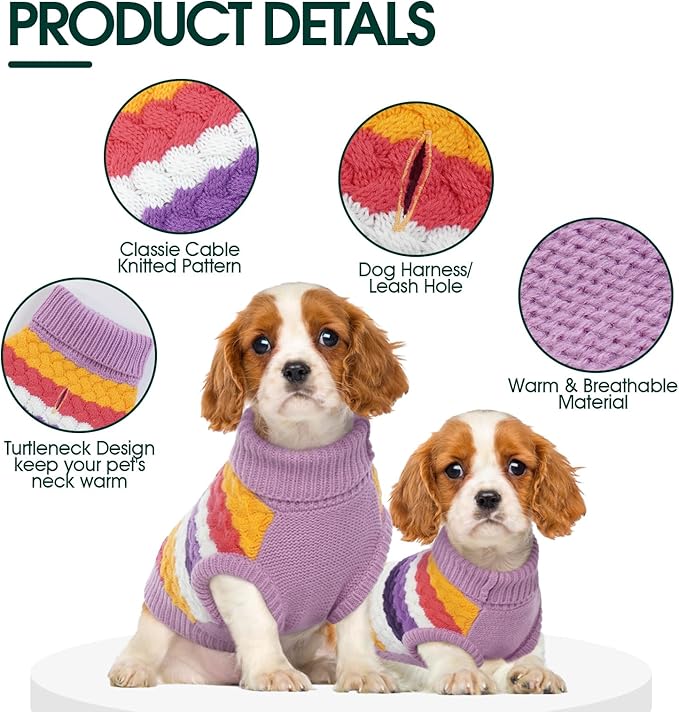 Kuoser Dog Sweater, Pet Cable Knitted Pullover Puppy Warm Clothes, Dog Turtleneck Classic Knitwear Soft Thickening Outfit, Cold Weather Xmas Thermal Wear for Large Size Dogs, Purple 3XL