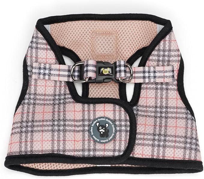 EcoBark Step in Dog Harness - Reflective Wrap Around Body Halter Vest - Soft Mesh Harness (Beige Plaid)
