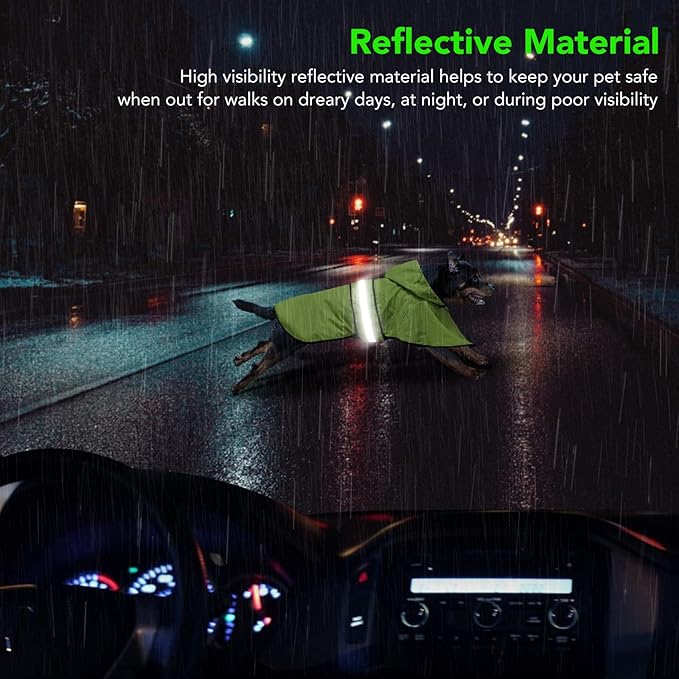 Reflective Dog Raincoats - Waterproof Lightweight Dog Raincoat Rain Poncho, Adjustable Dog Raincoats Jacket for Night Dog Walking (Large, Green)