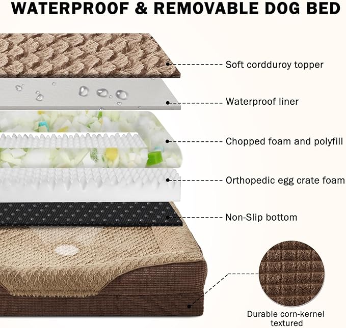 INVENHO Orthopedic Large Dog Bed, Washable Egg-Crate Memory Foam Dog Couch Bed with Washable Removable Cover, Waterproof Lining and Nonskid Bottom