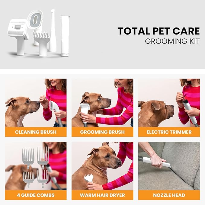FurCare Pro 3-in-1 Grooming Kit with Vacuum Suction (99%), Dryer, and Professional Clippers. Includes Tools for Efficient Pet Grooming, 4L Dust Cup, Low Noise. Ideal for Dogs, Cats & More!