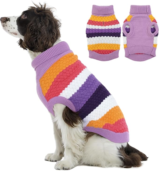 Kuoser Dog Sweater, XL Dog Sweaters for Large Dogs Pet Cable Knitted Pullover Warm Clothes, Turtleneck Classic Knitwear Soft Thick Puppy Xmas Holiday Outfit Cold Weather Thermal Wear, Purple XL