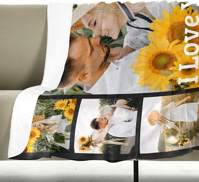 Custom Blanket with Photo, Personalized Blanket, Customized Photo Blankets, Customizable Blankets, Personalized Anniversary Birthday Gifts for Women Men Girlfriend Boyfriend Couple