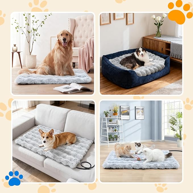 Dog Heating Pad, Smart Thermostat, 12 Temp Levels & 0-12H Timer, Large Pet Heating Pad with Plush Fleece Cover, Waterproof & Chew Resistant, 34x24in for Dogs and Multiple Cats