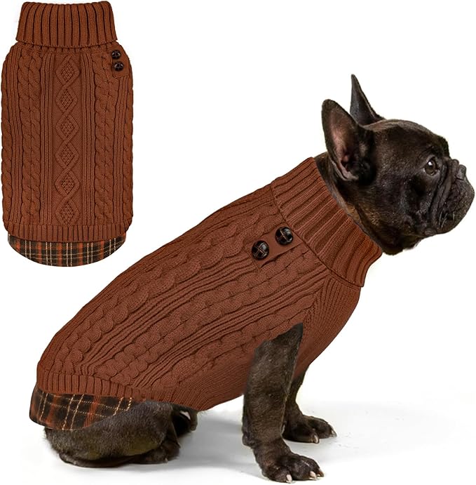 KYEESE Dog Sweater Thick Pet Coat for Fall Winter Cold Weather Stretchy Knitwear Cat Clothes with Gingham Patchwork Soft Pullover Dog Sweaters for Medium Dogs Boy Warm Turtleneck Medium Dogs Sweater