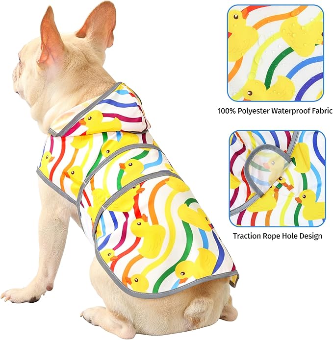 Dog Raincoat for Medium Dogs Waterproof Hooded Rain Jacket with Reflective Strips Leash Hole & Poncho Adjustable Fit (Rainbow,M)