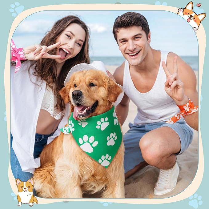 Sanwuta 60 Pcs Colorful Paw Print Dog Bandanas Bulk Soft Triangle Scarves for Pets Party Costume Doggie Walking Photo Props Bibs for Pets Shops Adoption Events National Dog Day Gifts