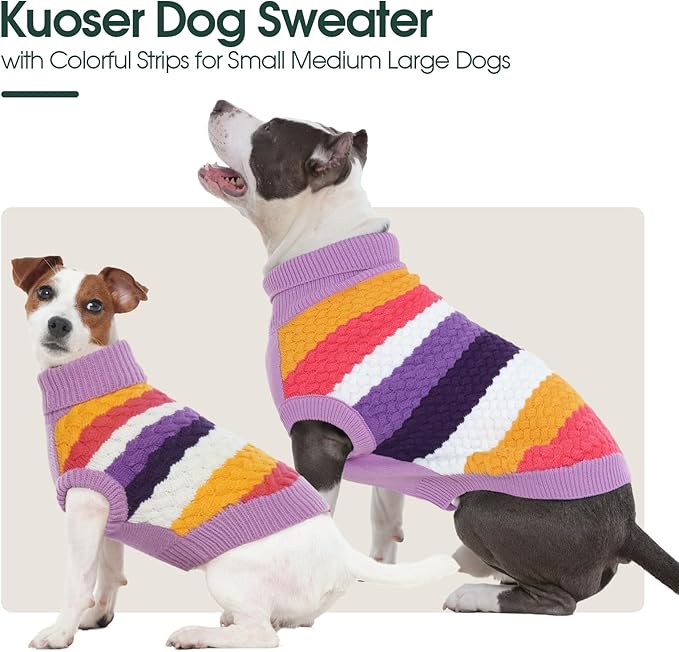 Kuoser Dog Sweater, XS Dog Sweater Pet Cable Knitted Pullover Warm Clothes, Puppy Turtleneck Classic Knitwear Soft Thickening Christmas Outfit, Cold Weather Thermal Wear for Small Dogs, Purple XS