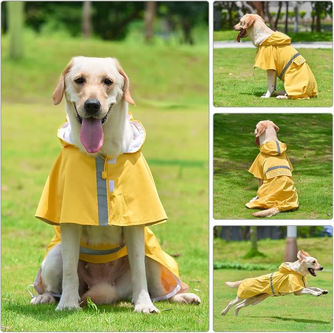 Pet Large Dog Raincoat Apparel Poncho Waterproof for Medium Large Sized for Dog Raincoat Clothes (Yellow, 4XL)