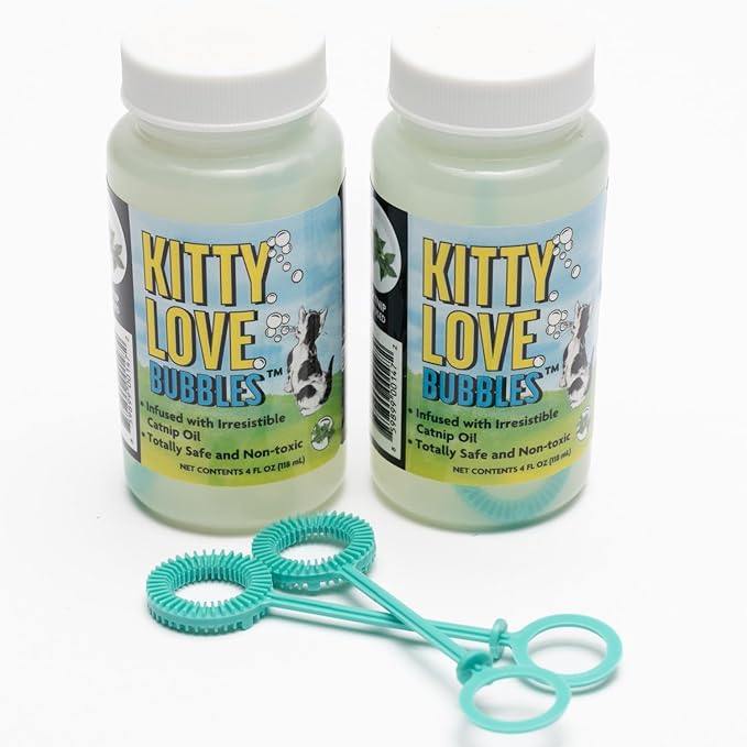 Kitty Love Bubbles: 2 Pack Catnip Scented - 4oz Bottles, Catnip Infused Long Lasting Bubbles for Cats, Non-Toxic & Allergen-Free, Combine Toy & Treat