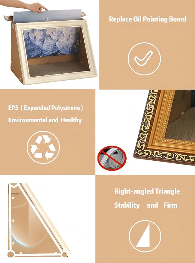 Horizontal Oil Painting Cat Scratcher& Bed - Durable Art Frame with Replaceable Art, Cat House for Indoor Cats Simple-Assembled Bed Creative Home Decoration(Starry Night &Sunflower)