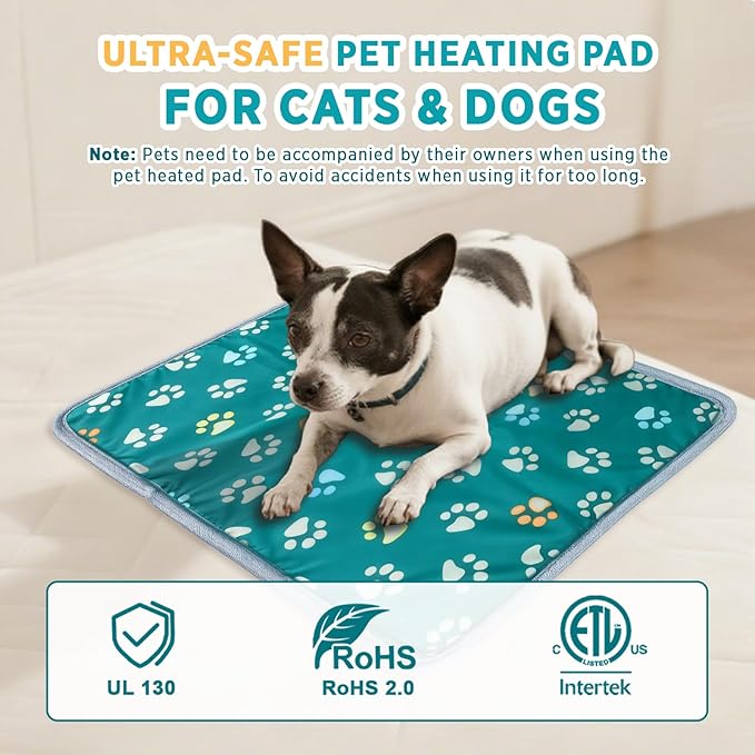 furrybaby Pet Heating Pad, Waterproof Dog Heating Pad Mat for Cat with Durable Anti-Bite Tube Indoor for Puppies Dogs Cats (1 Pack Green, Round 12in, Temp Adjustable)