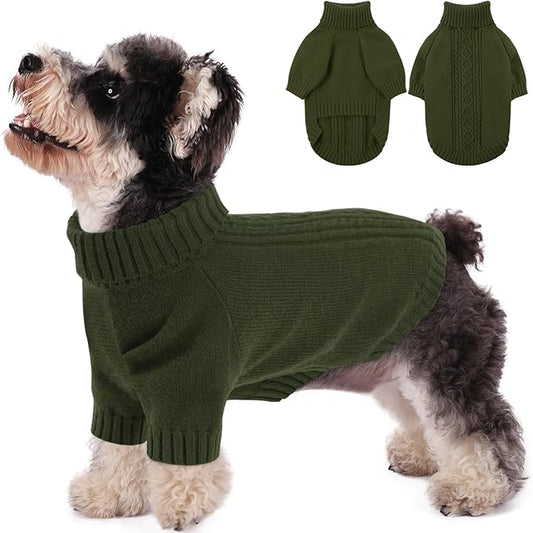SAWMONG Dog Sweater for Small Dogs, Turtleneck Knitted Pullover Sweater Sweatshirt, Classic Winter Warm Pet Sweater for Boy Girl Pet Chihuahua, French Bulldog, Golden Retriever, Pug, Cat (Green, S)