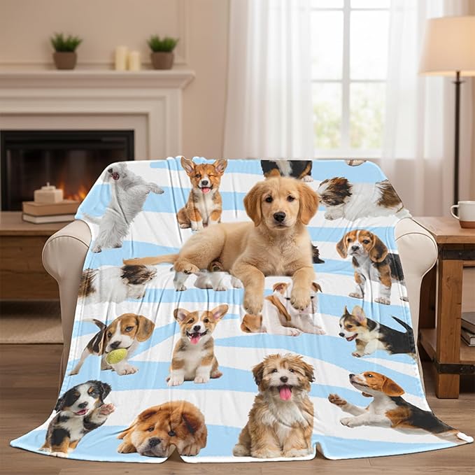 Dog Blanket for Girls Boys, Soft Flannel Fleece Throw Gifts, Lightweight Cozy Cute Puppy Decor Blanket 40"x50"