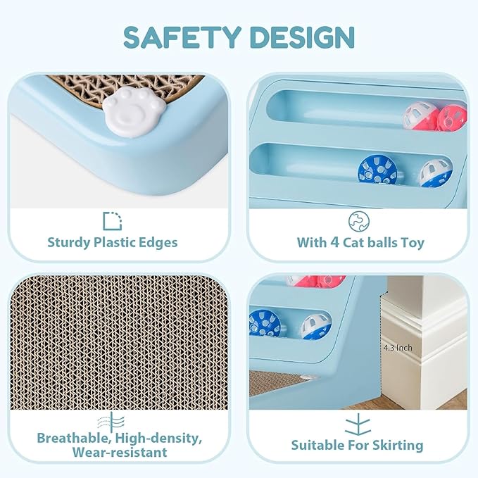 Cat Scratching Board Kitten Scratching Ball Wall Scratchers for Indoor Cats L Shaped Cat Scratcher Cats with Scratcher Pads Blue