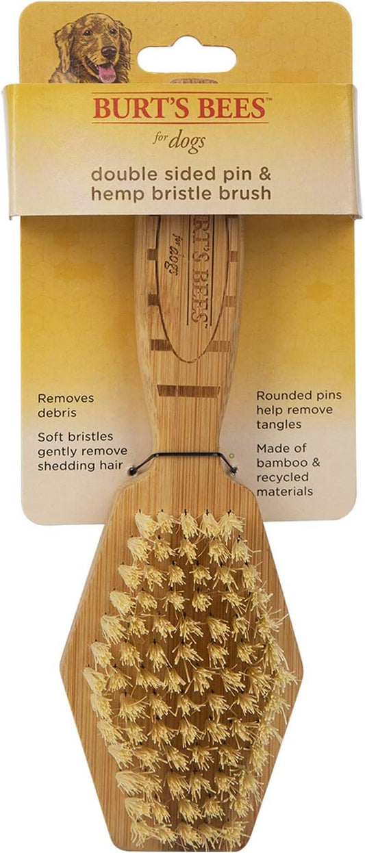 Burt's Bees for Dogs Double Sided Pin & Hemp Bristle Dog Brush | Best All-Purpose Dog Brush to Reduce Shedding | for Long & Short Haired Large Dogs, Bamboo