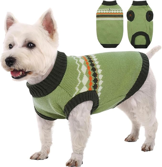 Kuoser Dog Sweater, Dog Sweaters for Small Dogs Male, Knitted Christmas Dogs Sweater, Fall Winter Puppy Apparel Pet Pullover Sweatshirt Outfits for Chihuahua, Bulldog, Dachshund, Pug, Yorkie, Green S