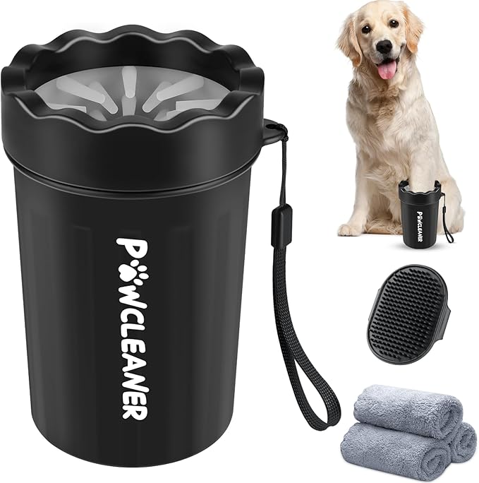 Dog Paw Cleaner, Washer, Muddy Pet Foot Cleaner for Small Medium Breed Dogs/Cats (with 3 absorbent towel) (Black, Medium)