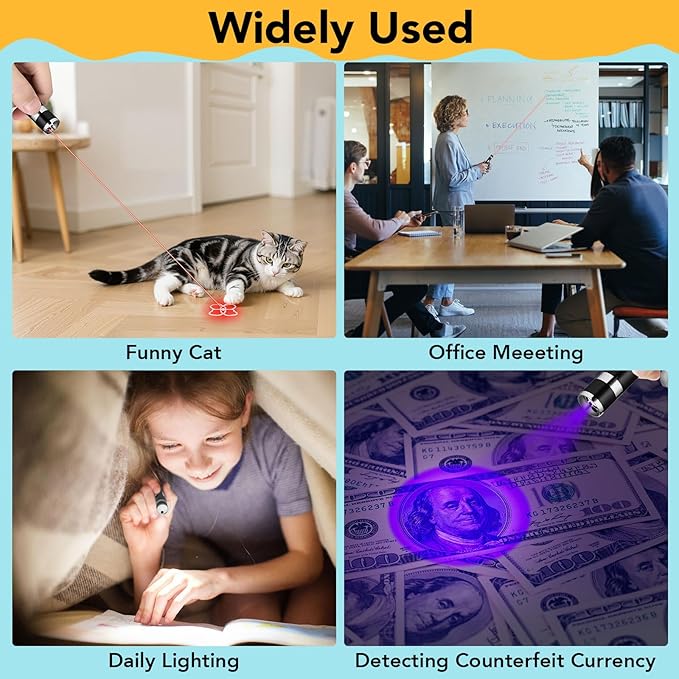 Cat Toy Pointer, 2 Pieces, USB Rechargeable with 7 Adjustable Patterns, Interactive Chase Toys for Indoor Cats & Dogs, Training & Exercise Fun (Black)