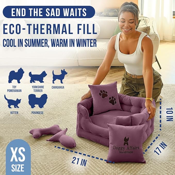 Luxury Dog Bed Chesterfield – Handcrafted Velvet Throne for Dogs | Joint Support, Calming & Temp-Regulating Comfort | Durable 5+ Years, Anti-Claw, Washable 100+ Times – XS, Purple