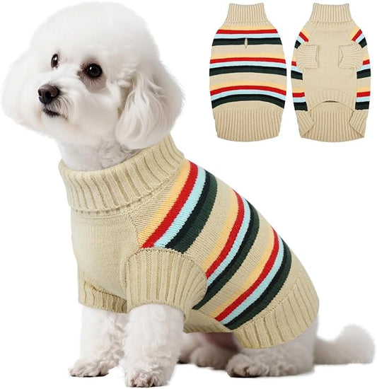 Kuoser Dog Sweater, Small Dog Sweaters Christmas Outfit, Puppy Knitted Sweater for Small Dogs, Turtleneck Warm Pet Clothes for Pug Dachshund, Apricot S