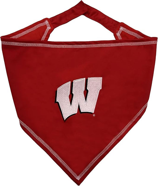 Pets First NCAA Wisconsin Badgers Tie Bandana, Small/Medium. Dog Bandana Scarf Bib for Pet Cat Dog. The Ultimate Game-Day, Party Bandana (WI-3550-S-M)