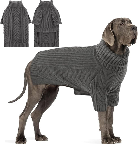 Dog Knitted Sweaters for XXXX-Large Dogs, Pet Winter Turtleneck Warm Pullover Thick Sweatshirt Greyhound Bernese Mountain (Darkgrey, 3XL)