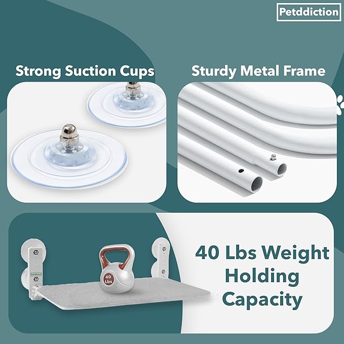 Cat Window Perch | Cat Hammock | Cat Window Bed | Foldable Cordless Design | Space Saving | Stainless Steel Frame | Strong Suction Cups | Zipper Design | 2 in 1 Reversible Cover