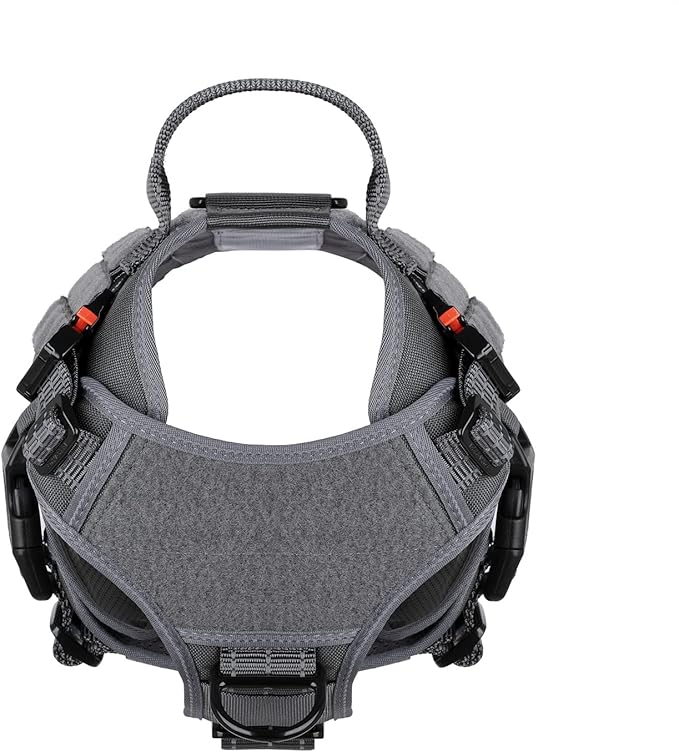 ICEFANG Tactical Dog Harness, Medium Size,2X Metal Buckle,Working Dog MOLLE Vest with Handle,No Pulling Front Leash Clip,Hook and Loop Panel (Grey,M (Pack of 1))