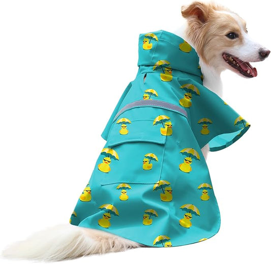 NACOCO Large Dog Raincoat Adjustable - Pet Rubber Ducks Yellow Water Proof Clothes Lightweight Rain Jacket Poncho Hoodies with Strip Reflective Pink (Lake Green M, Sunglass Duck)