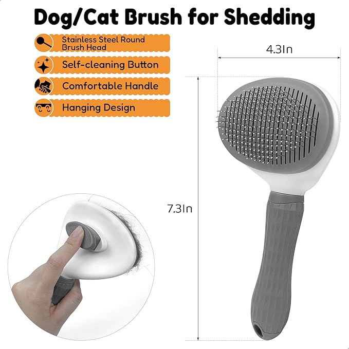 Cat Brush Dog Hair Brush for Shedding, Self Cleaning Pet Grooming Brush, Skin Friendly Grooming Tool, Pet Hair Removal Comb Suitable for Dog Cat and Rabbit