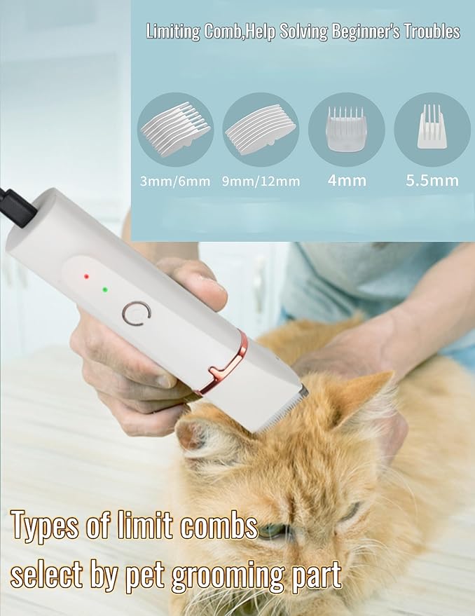 4 in 1 Pet Dog Cat Grooming Kit Dog Cat Nail Ear Paw Clipper Trimmer Pet Hair Grooming Clipper-Low Noise Rechargeable - Cordless Quiet Nail Grinder Trimming Hair Around Eyes and Ears (White)