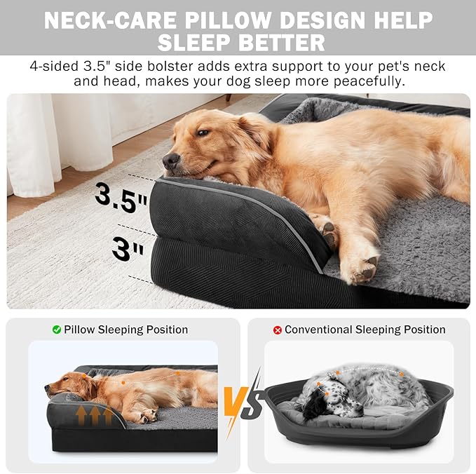 INVENHO Orthopedic Dog Bed for Extra Large Dogs, XXL Egg-Crate Foam Dog Couch with Washable Removable Cover, Waterproof Lining and Nonskid Bottom