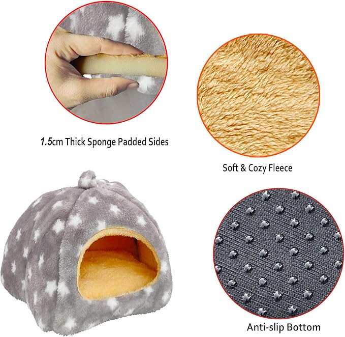 Guinea Pig Bed, Guinea Pig Hideout House Accessories Warm Bed for Small Animals Hamsters Chinchillas Dwarf Bunnies Hedgehogs. M, Light Grey Stars.